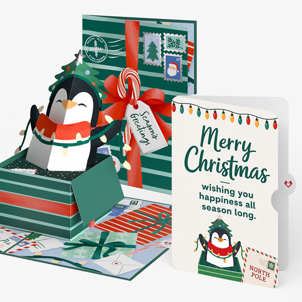 Season's Greetings Penguin Surprise Christmas Pop-Up Card and Sentiment Set