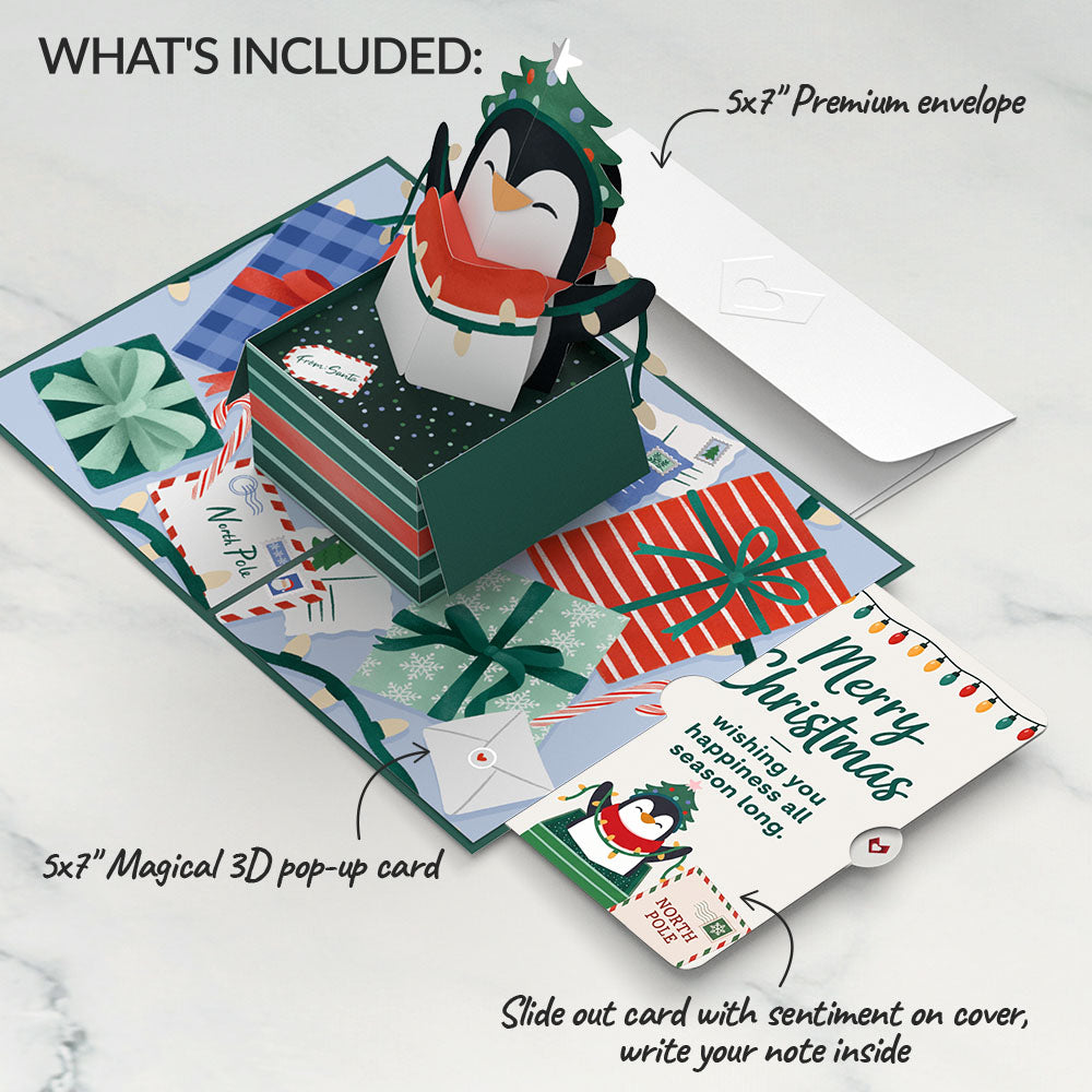 Season's Greetings Penguin Surprise Christmas Pop-Up Card and Sentiment Set