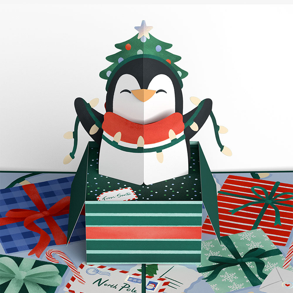 Season's Greetings Penguin Surprise Christmas Pop-Up Card and Sentiment Set