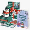 Season's Greetings Penguin Surprise Christmas Pop-Up Card and Holiday Penguin Sentiment Set