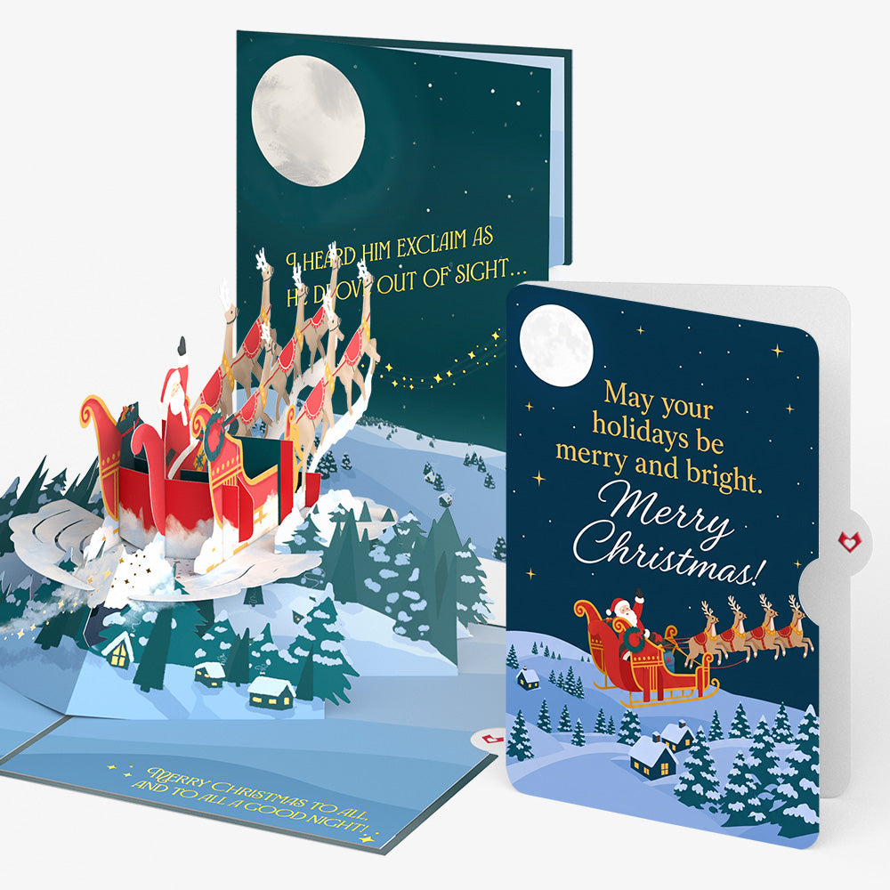Night Sky Santa Sleigh Christmas Pop-Up Card and Holiday Moonlight Sentiment Set