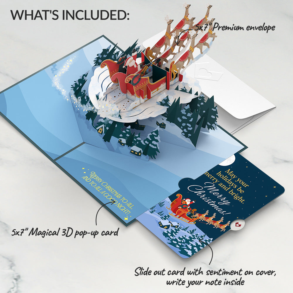 Night Sky Santa Sleigh Christmas Pop-Up Card and Holiday Moonlight Sentiment Set