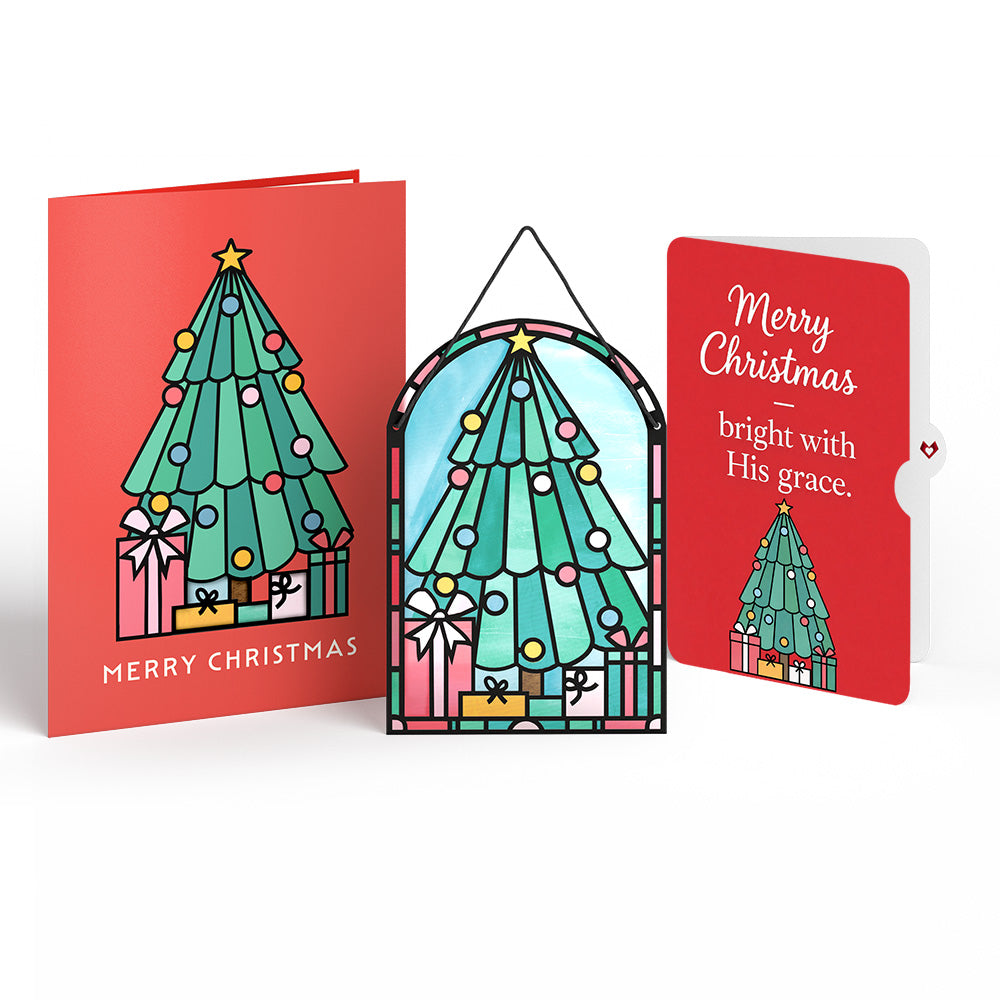 Merry Christmas Tree Suncatcher Card and Bright with Grace Sentiment Set