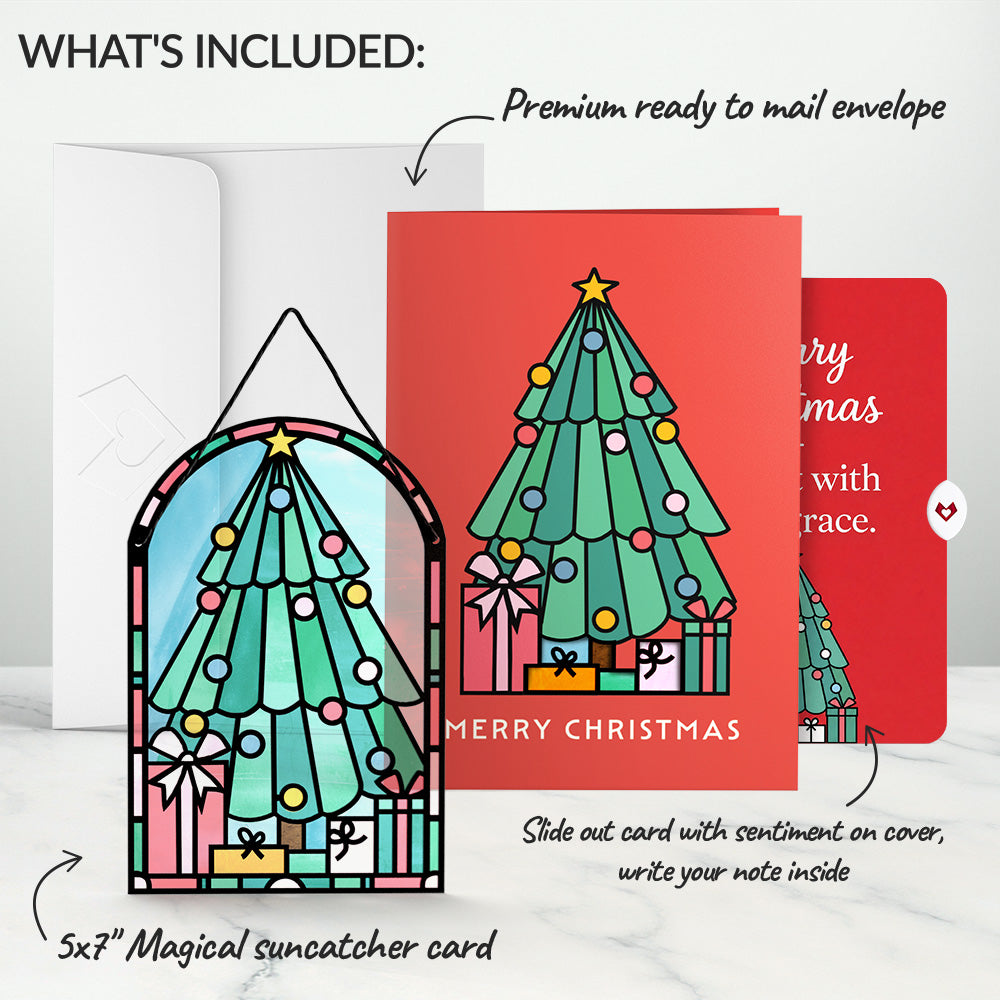 Merry Christmas Tree Suncatcher Card and Bright with Grace Sentiment Set