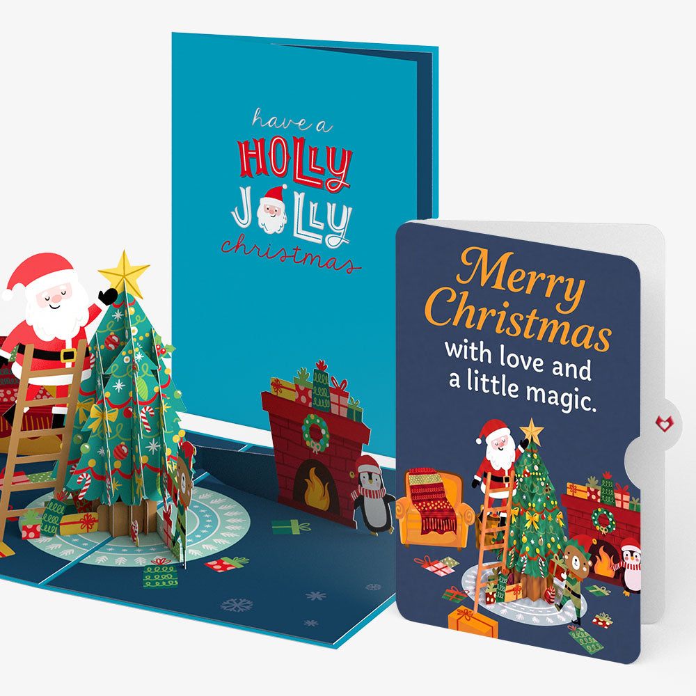 Santa Decorating a Christmas Tree Pop-Up Card and Little Magic Sentiment Set
