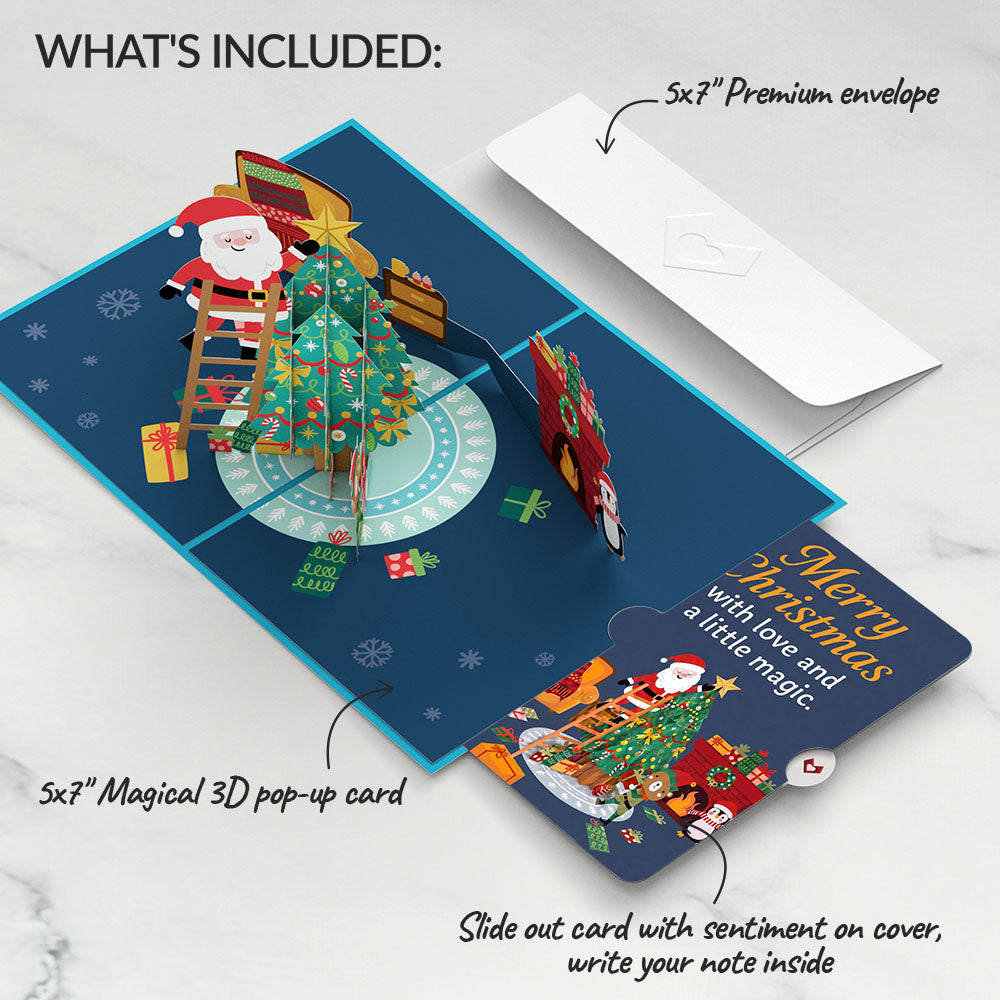 Santa Decorating a Christmas Tree Pop-Up Card and Little Magic Sentiment Set