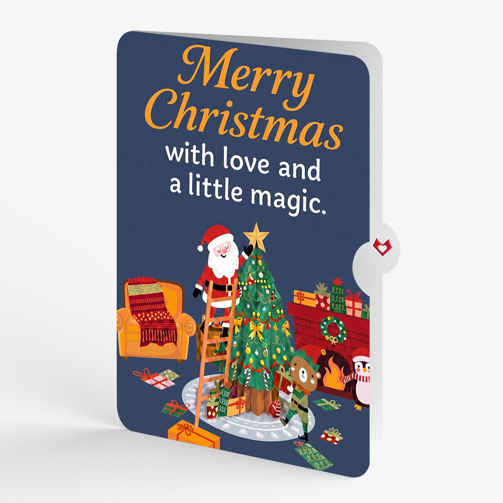 Santa Decorating a Christmas Tree Pop-Up Card and Little Magic Sentiment Set