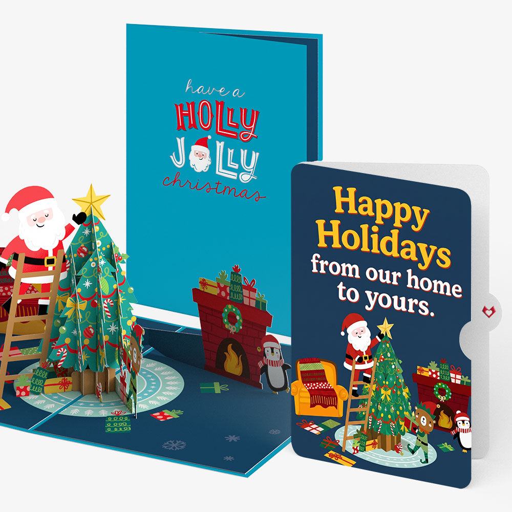 Santa Decorating a Christmas Tree Pop-Up Card and Holiday Home Sentiment Set