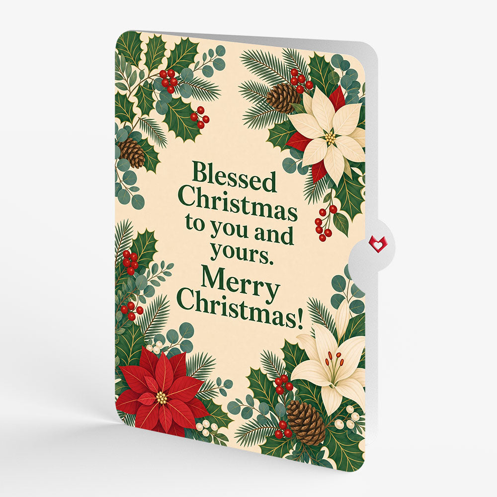 Season's Greetings Poinsettia Wreath Christmas Pop-Up Card and Holly Botanicals Sentiment Set