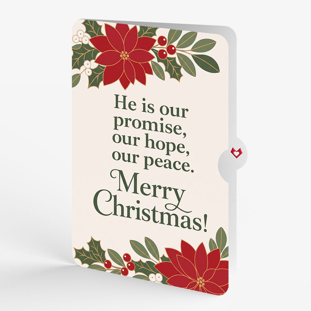 Season's Greetings Poinsettia Wreath Christmas Pop-Up Card and Promise Hope Peace Sentiment Set