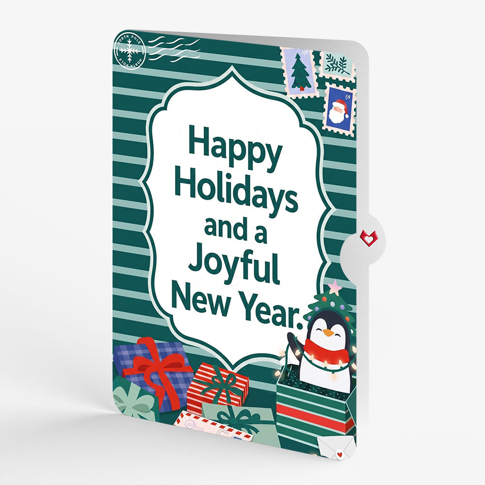 Season's Greetings Penguin Surprise Christmas Pop-Up Card and Joyful New Year Sentiment Set