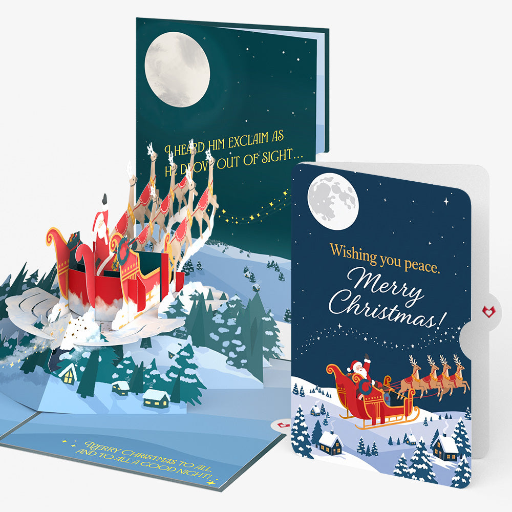 Night Sky Santa Sleigh Christmas Pop-Up Card and Wishing You Peace Sentiment Set
