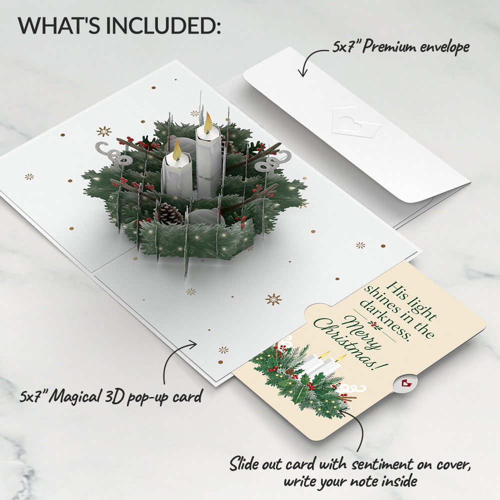 Winter Greens Christmas Candle Pop-Up Card and His Light Shines Sentiment Set