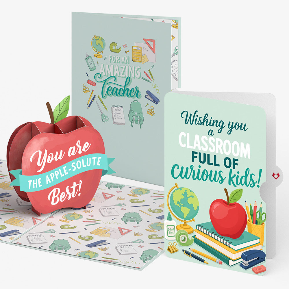 Amazing Teacher Apple Encouragement Pop-Up Card and Curious Kids Sentiment Set