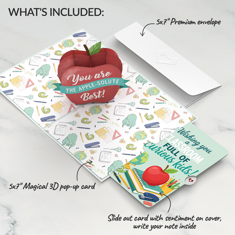 Amazing Teacher Apple Encouragement Pop-Up Card and Curious Kids Sentiment Set