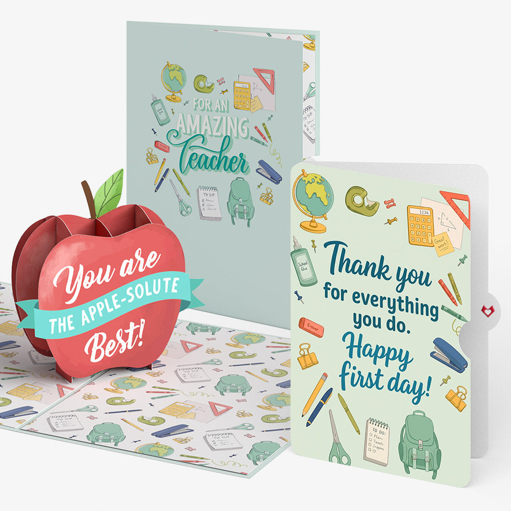 Amazing Teacher Apple Thank You Pop-Up Card and Everything You Do Sentiment Set