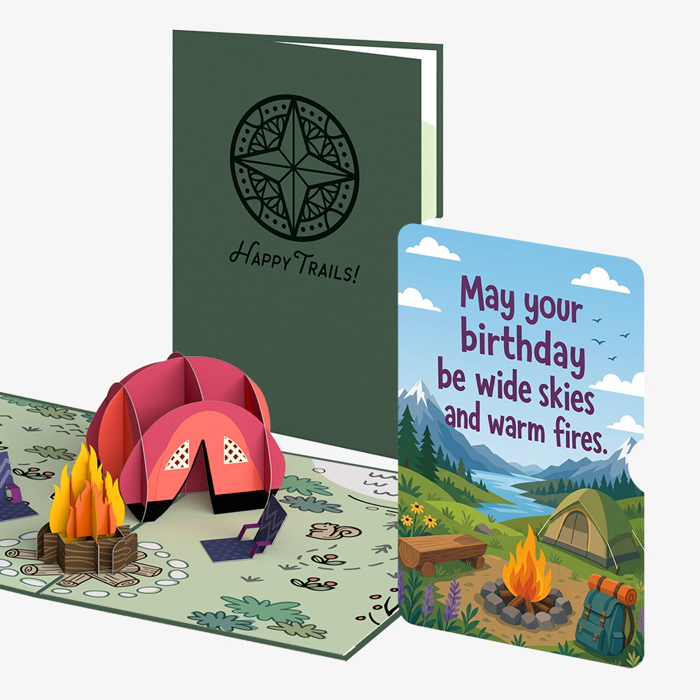 Happy Trails Camping Trip Birthday Pop-Up Card and Wide Skies Sentiment Set