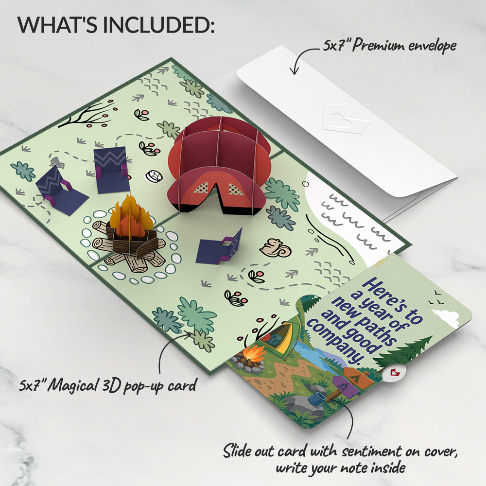 Happy Trails Camping Trip Birthday Pop-Up Card and New Paths Sentiment Set