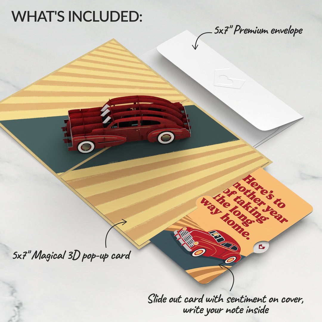 Iconic Classic Car Birthday Pop-Up Card and Long Way Home Sentiment Set