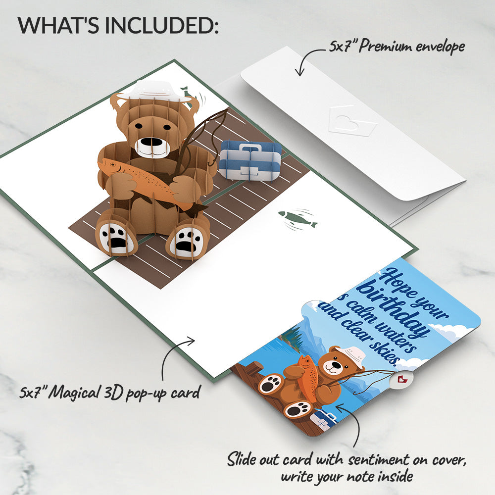 Fishing Bear Birthday Pop-Up Card and Calm Waters Sentiment Set