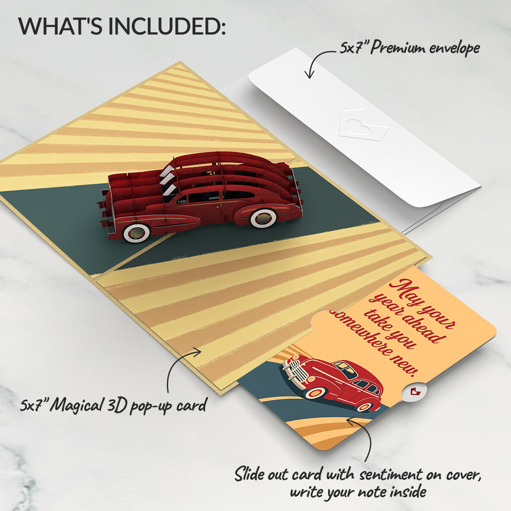Iconic Classic Car Birthday Pop-Up Card and Somewhere New Sentiment Set