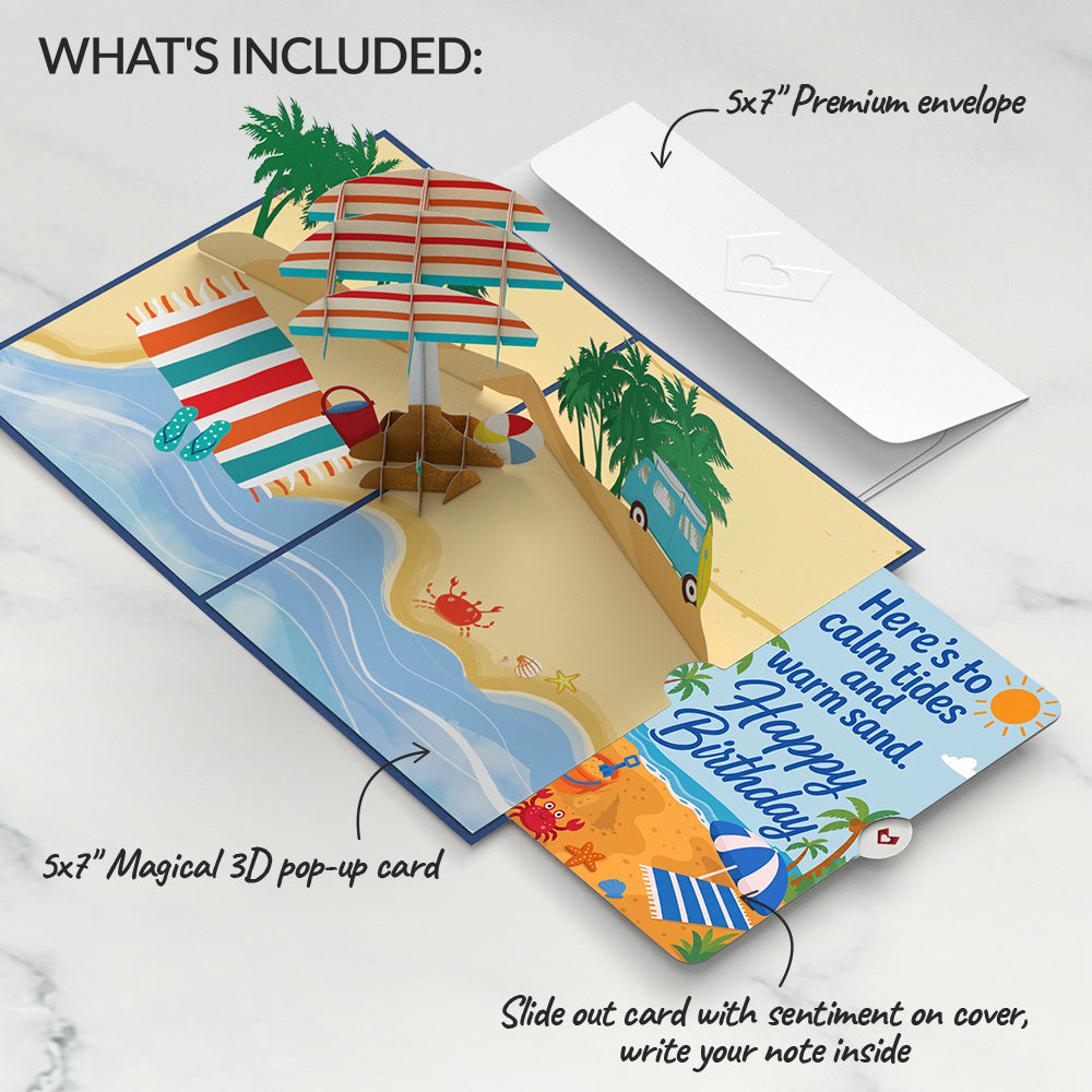 Sandy Shores Birthday Pop-Up Card and Calm Tides Sentiment Set