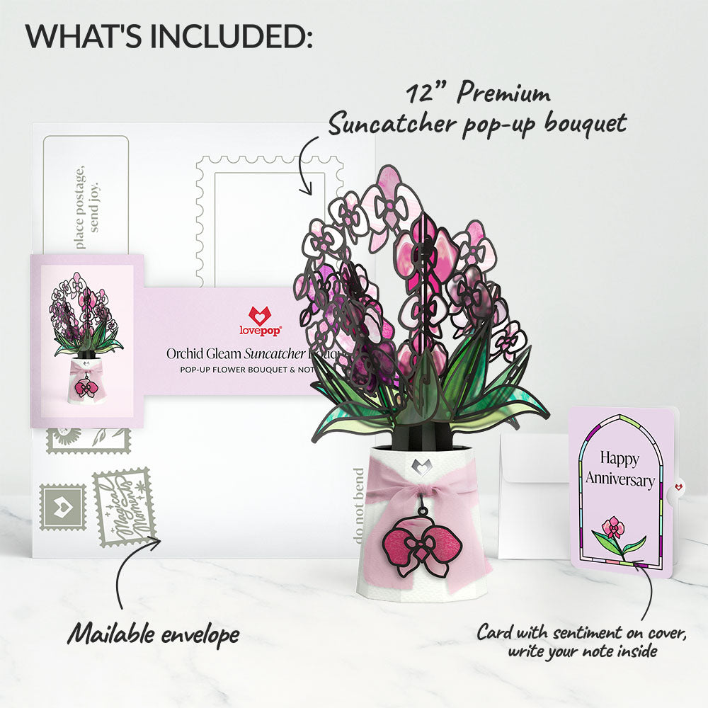 Orchid Gleam Anniversary Suncatcher Bouquet and Sentiment Set