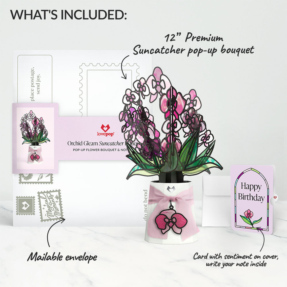 Orchid Gleam Birthday Suncatcher Bouquet and Sentiment Set