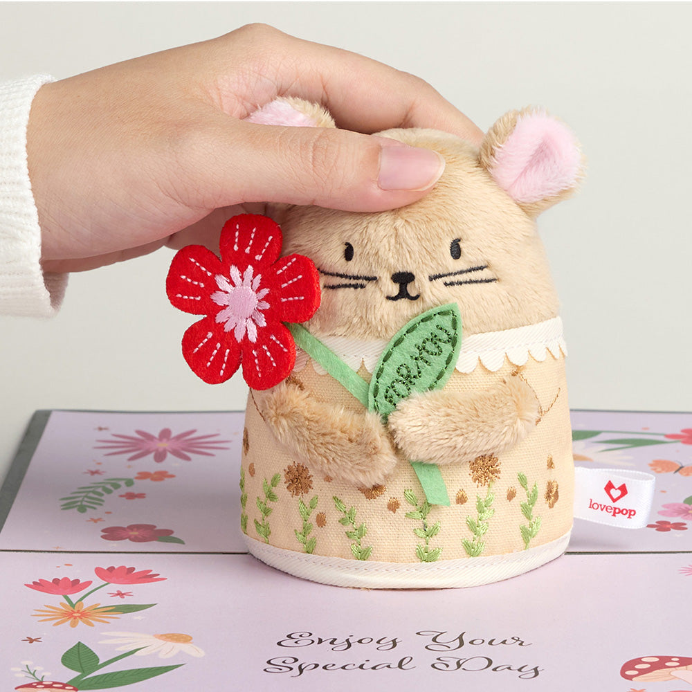 'Happiest Birthday Wishes' Floral Field Mouse Plushpop Card and Sentiment Set for Kid