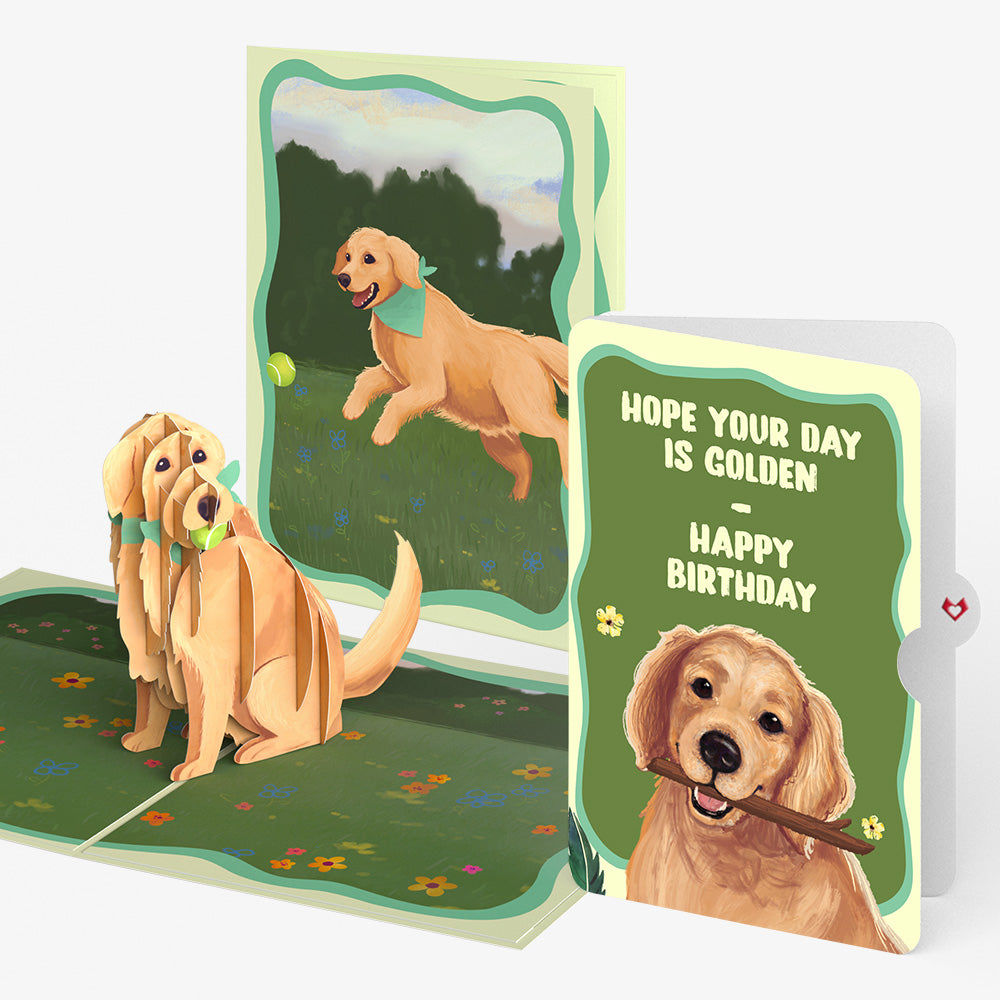 Playful Golden Retriever Birthday Pop-Up Card and Sentiment Set