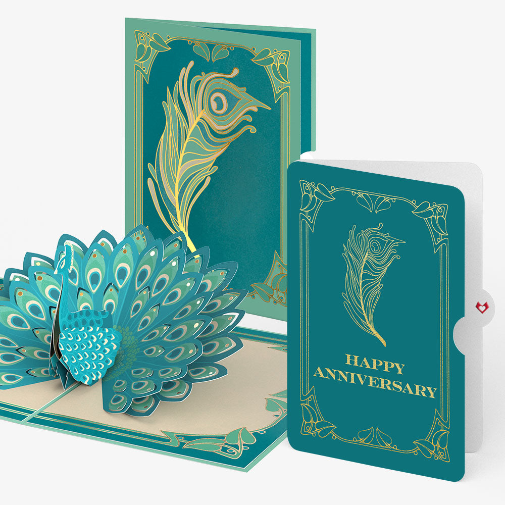 Art Deco Peacock Anniversary Pop-Up Card and Sentiment Set