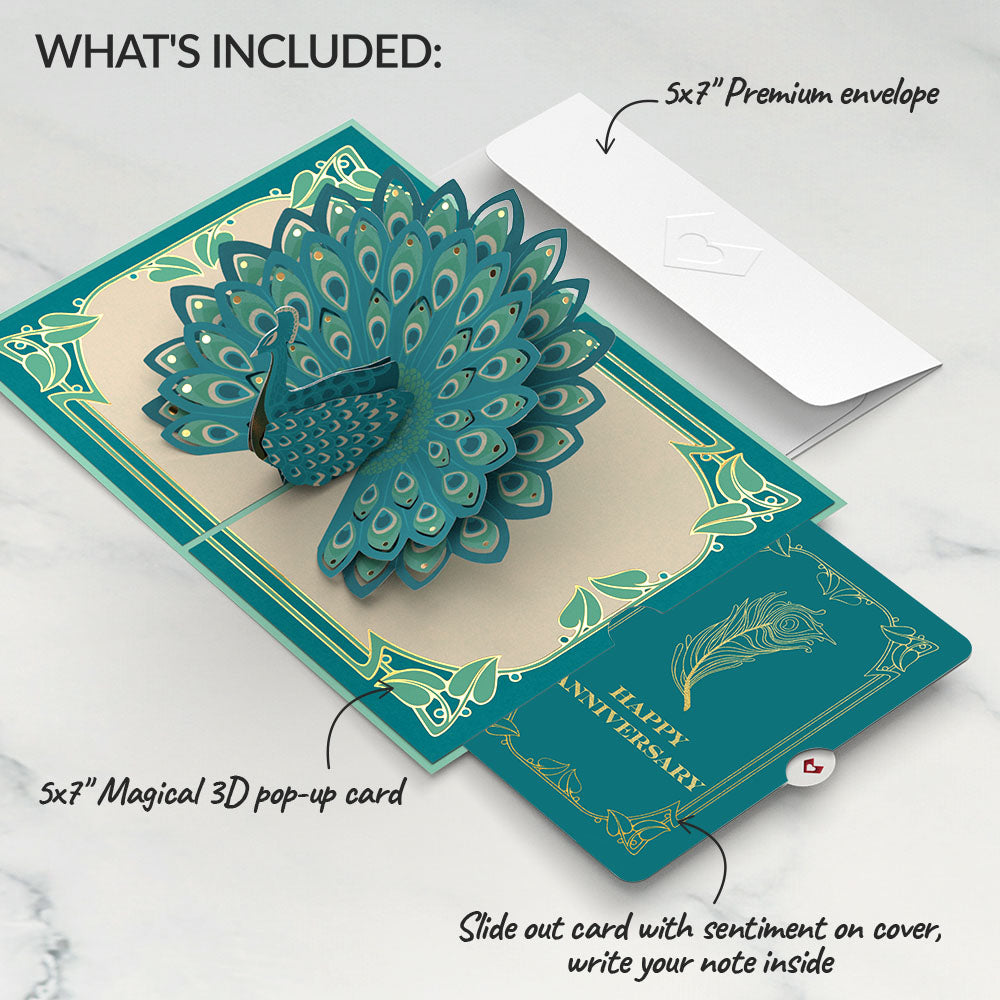 Art Deco Peacock Anniversary Pop-Up Card and Sentiment Set