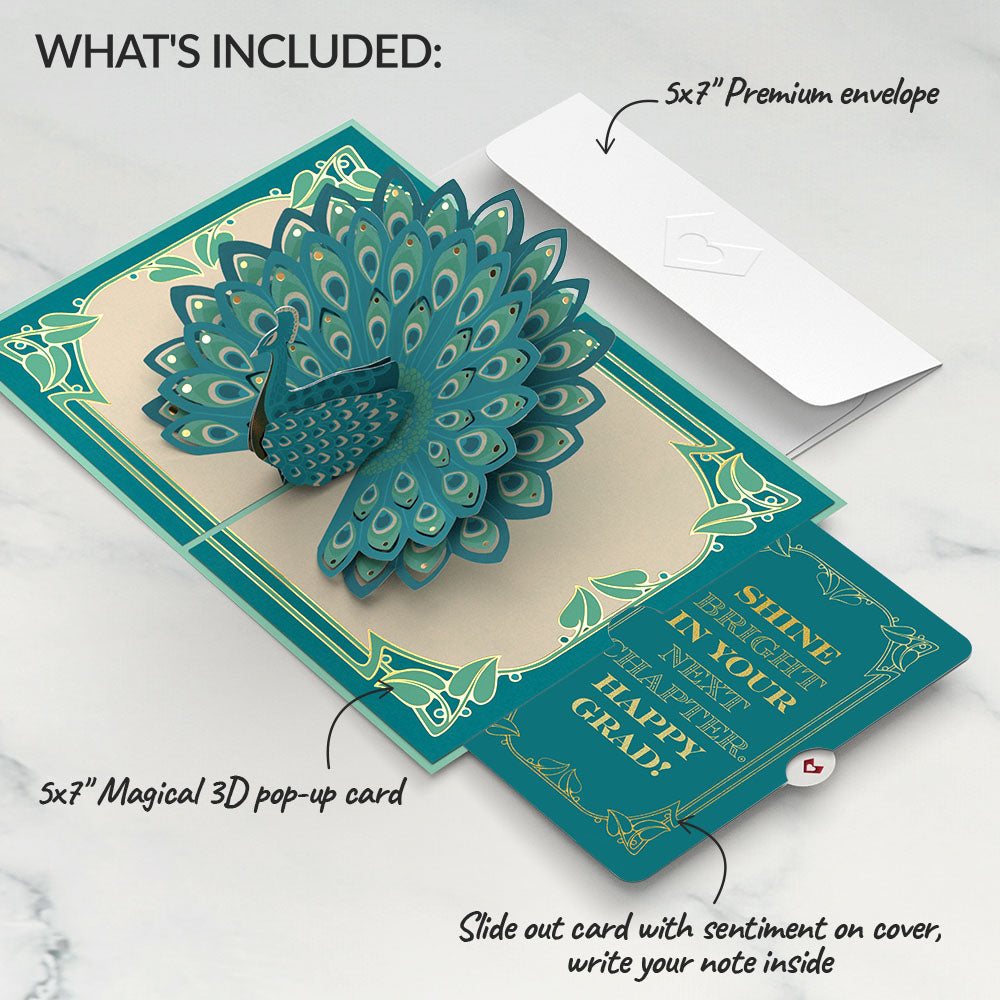 Art Deco Peacock Graduations Pop-Up Card and Sentiment Set