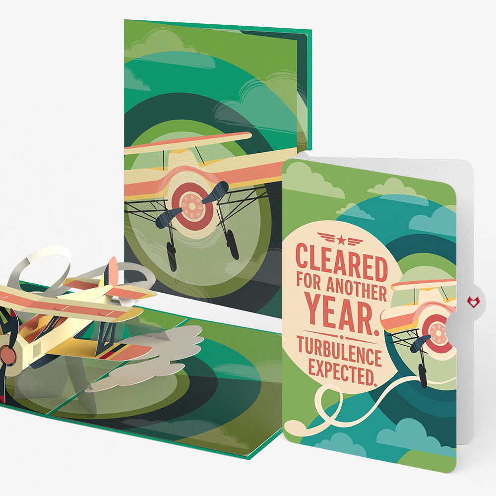 Vintage Plane Birthday Pop-Up Card and Turbulence Expected Sentiment Set