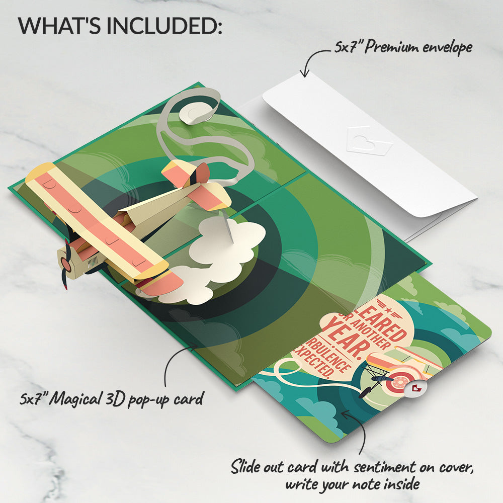 Vintage Plane Birthday Pop-Up Card and Turbulence Expected Sentiment Set