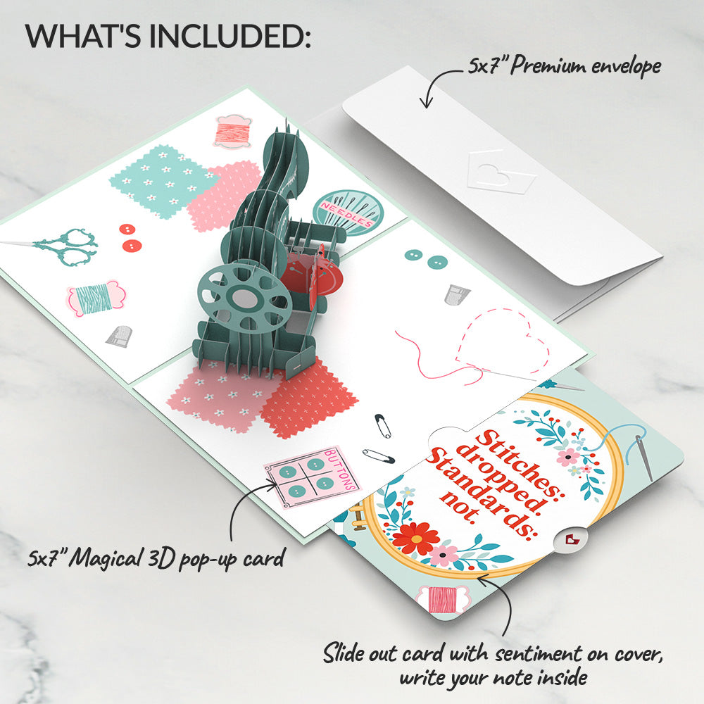 Classic Sewing Machine Birthday Pop-Up Card and Dropped Stitches Sentiment Set