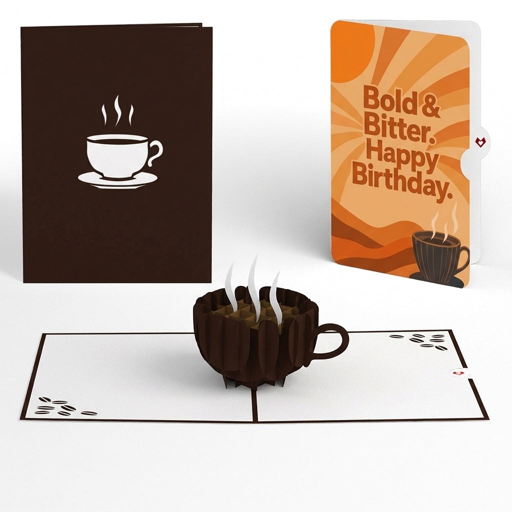 Coffee Cup Birthday Pop-Up Card and Bold Bitter Sentiment Set