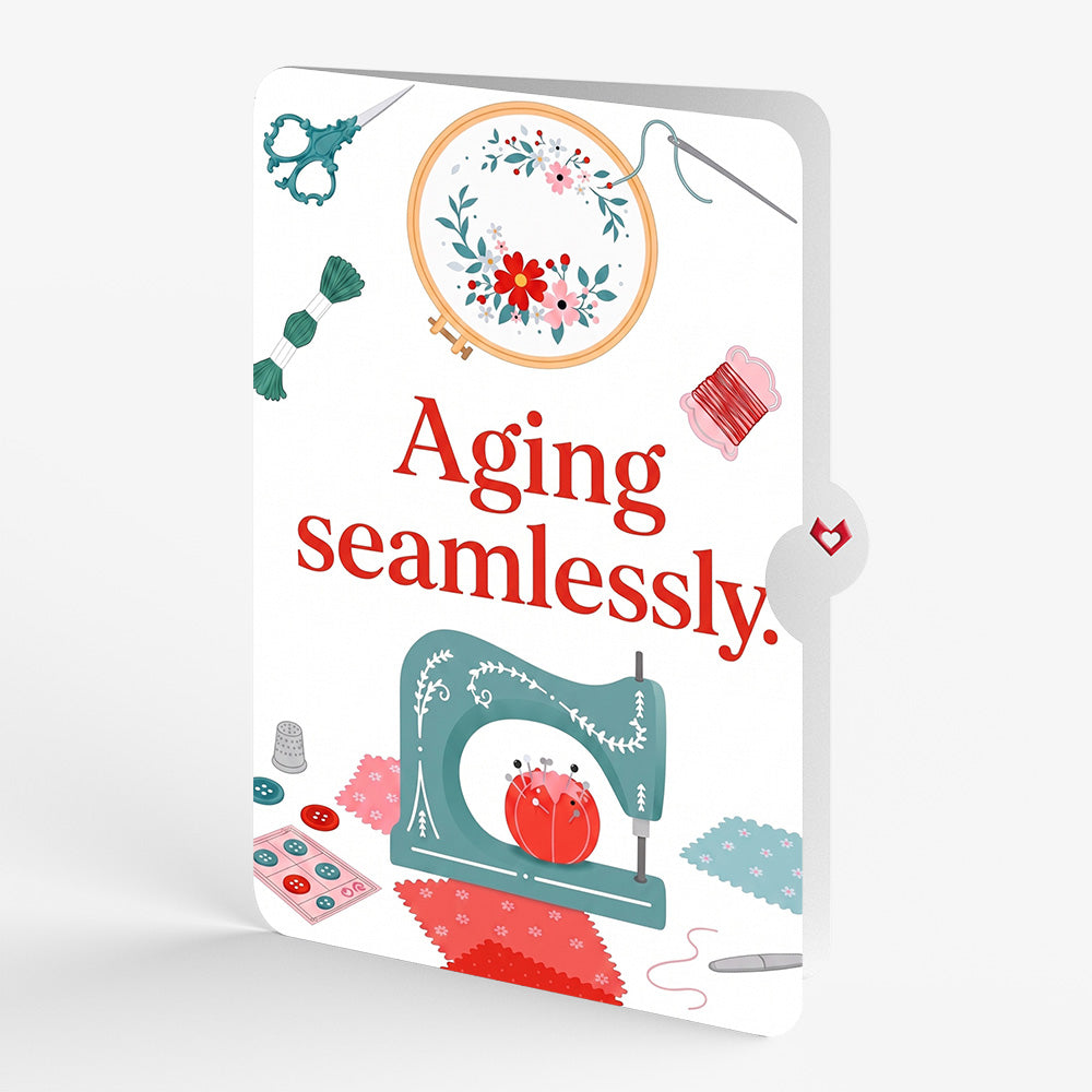 Classic Sewing Machine Birthday Pop-Up Card and Aging Seamlessly Sentiment Set