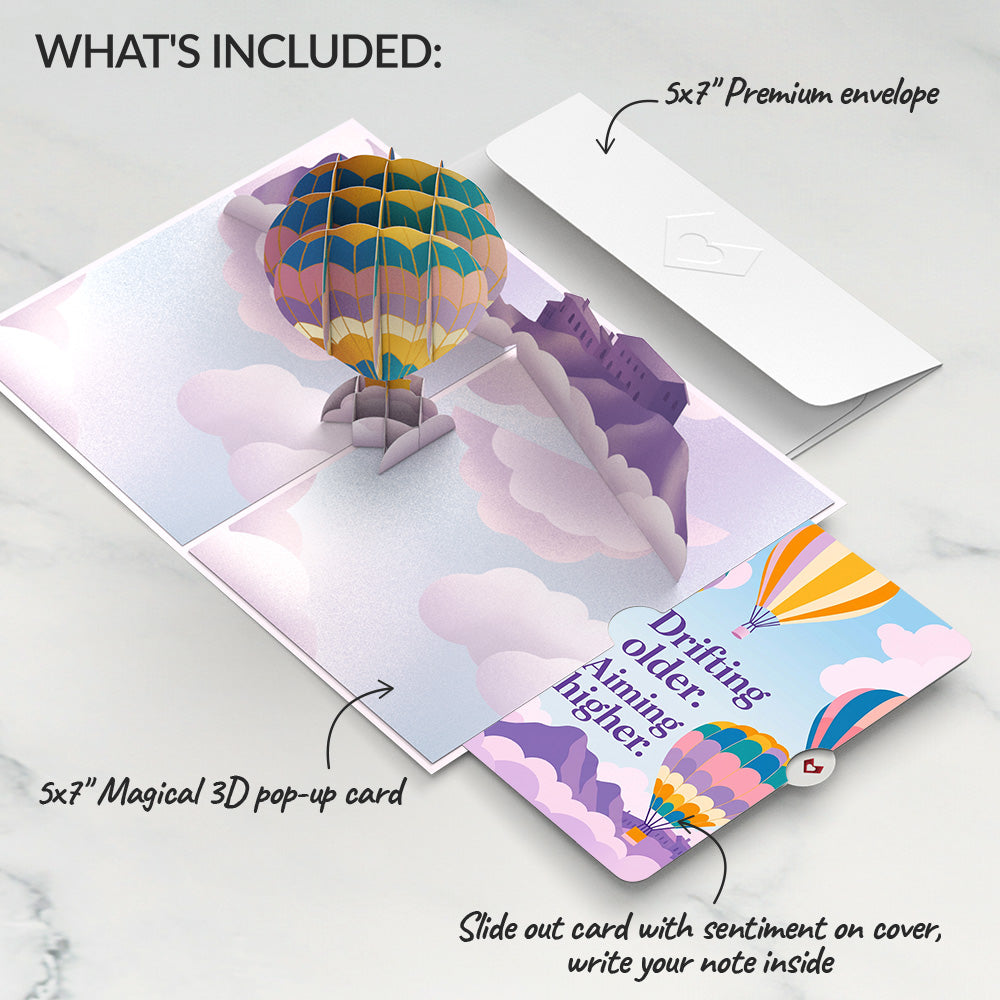 Majestic Hot Air Balloon Birthday Pop-Up Card and Drifting Older Sentiment Set