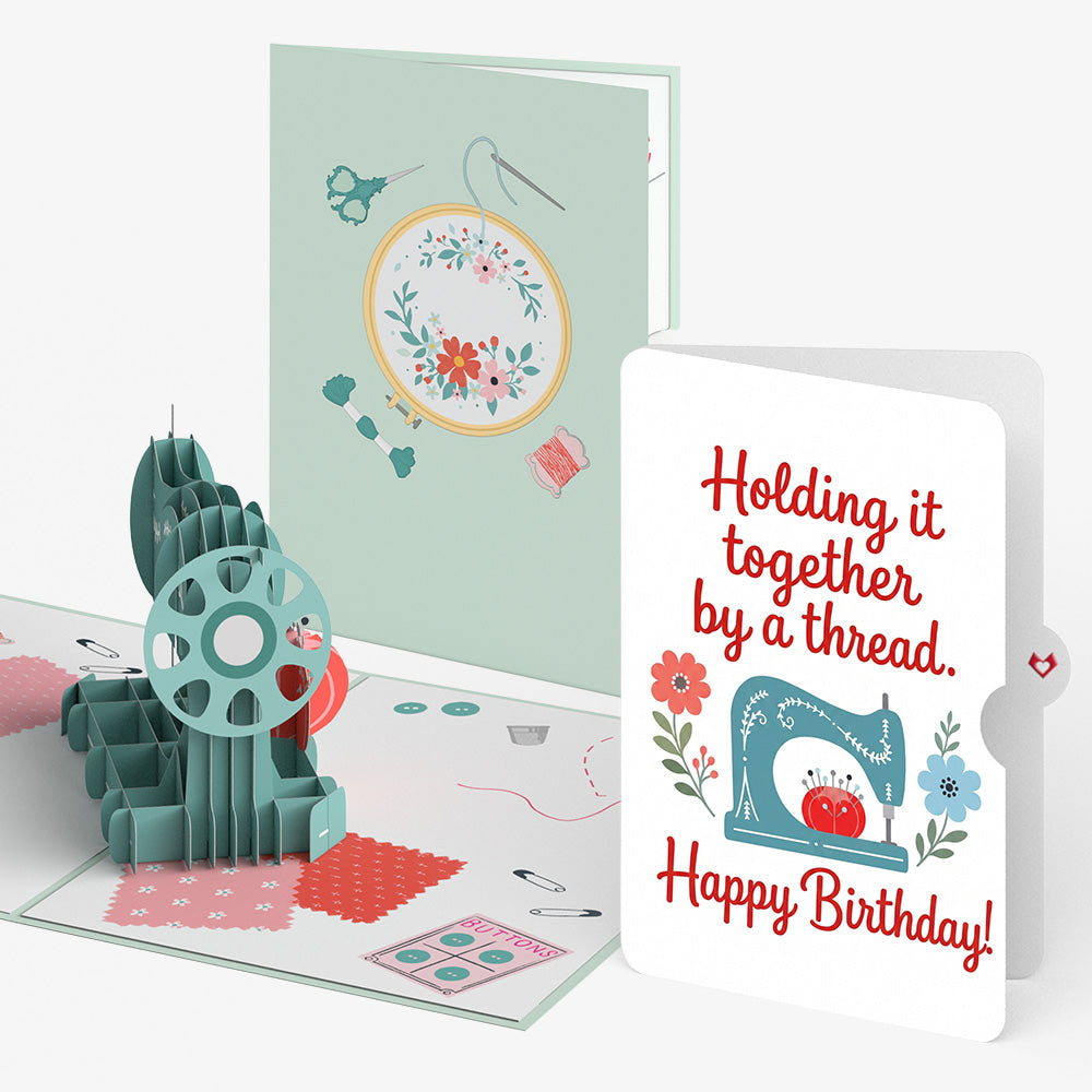 Classic Sewing Machine Birthday Pop-Up Card and Holding It Together Sentiment Set
