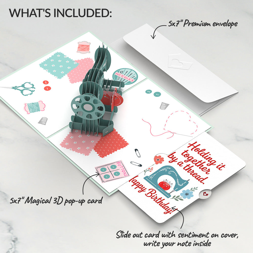 Classic Sewing Machine Birthday Pop-Up Card and Holding It Together Sentiment Set