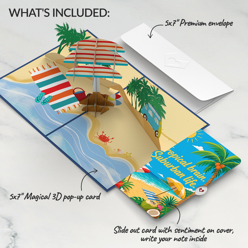 Sandy Shores Birthday Pop-Up Card and Tropical Brain Sentiment Set