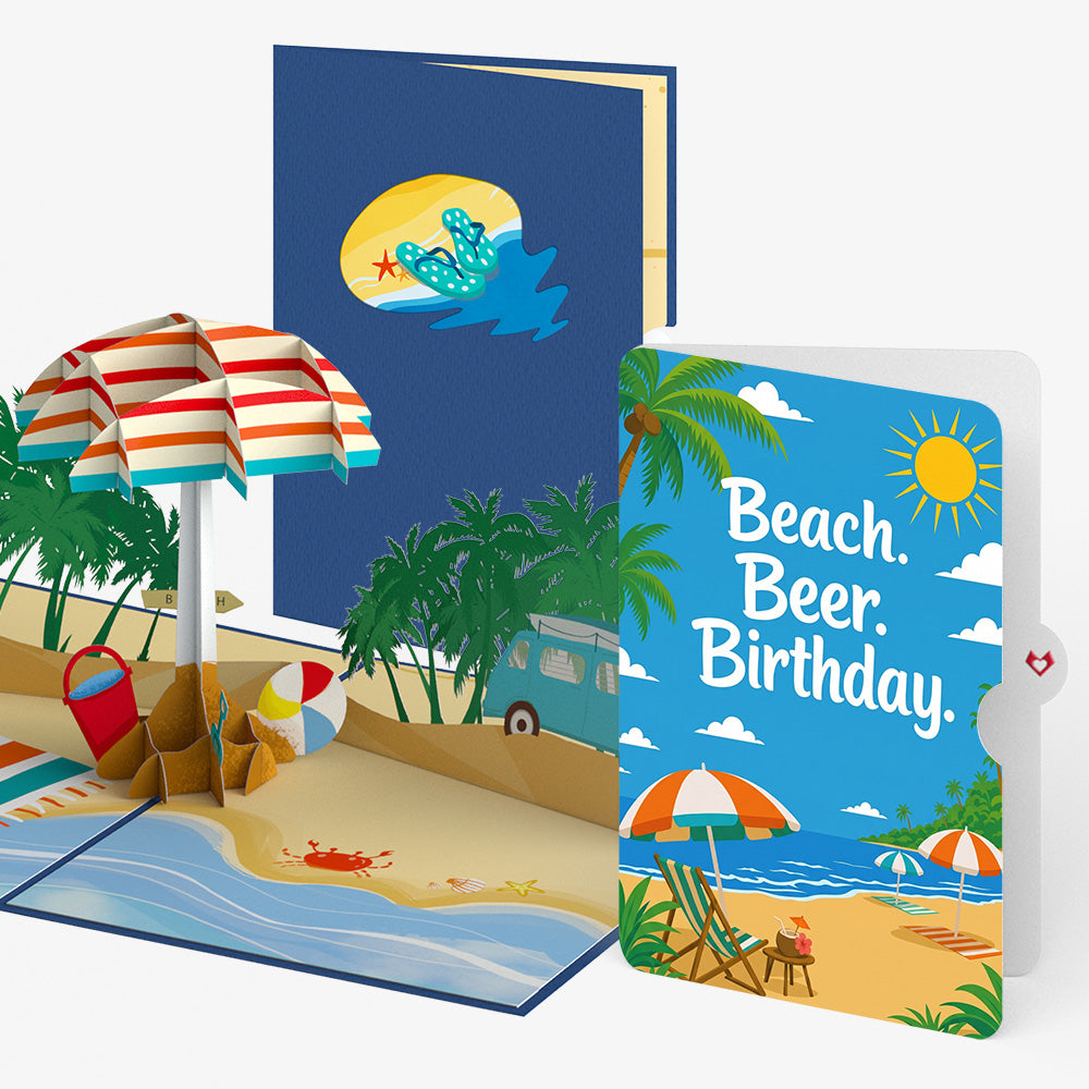 Sandy Shores Birthday Pop-Up Card and Beach Beer Sentiment Set