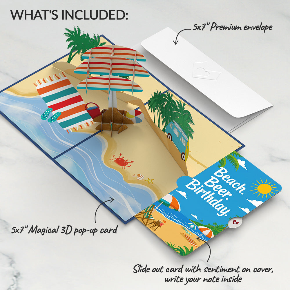 Sandy Shores Birthday Pop-Up Card and Beach Beer Sentiment Set