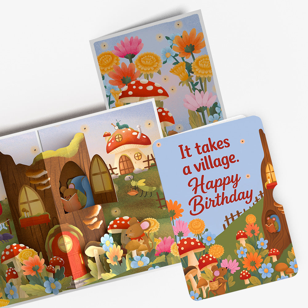 Woodland Critter Village Birthday Pop-Up Card and Village Animals Sentiment Set