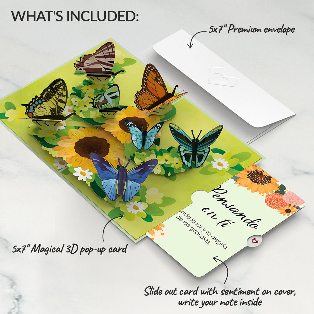 Sunflower Butterflies Thinking of You Pop-Up Card and Spanish Sentiment Set