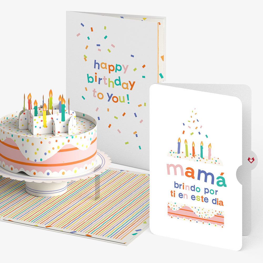 Happy Birthday to You! Confetti Cake Pop-Up Card and Sentiment Set for Spanish Mom