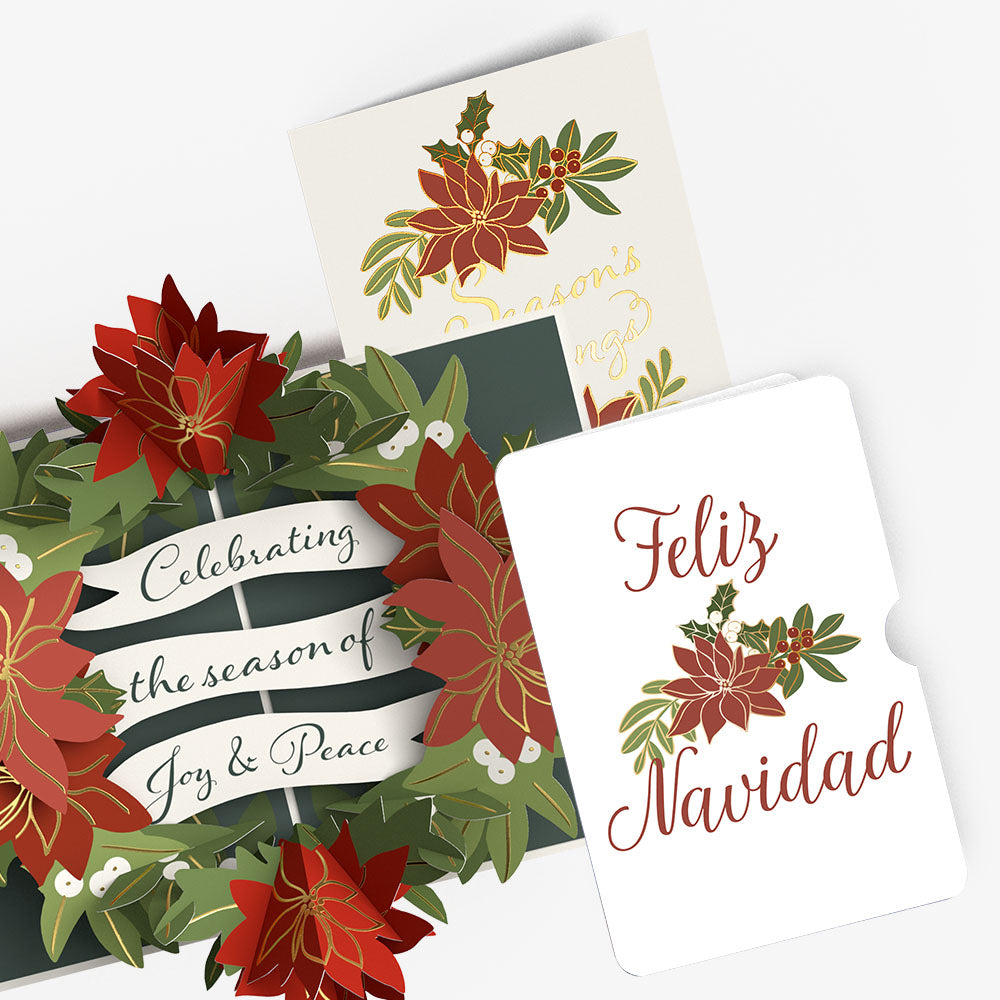 Season's Greetings Poinsettia Wreath Pop-Up Card and Spanish Christmas Sentiment Set