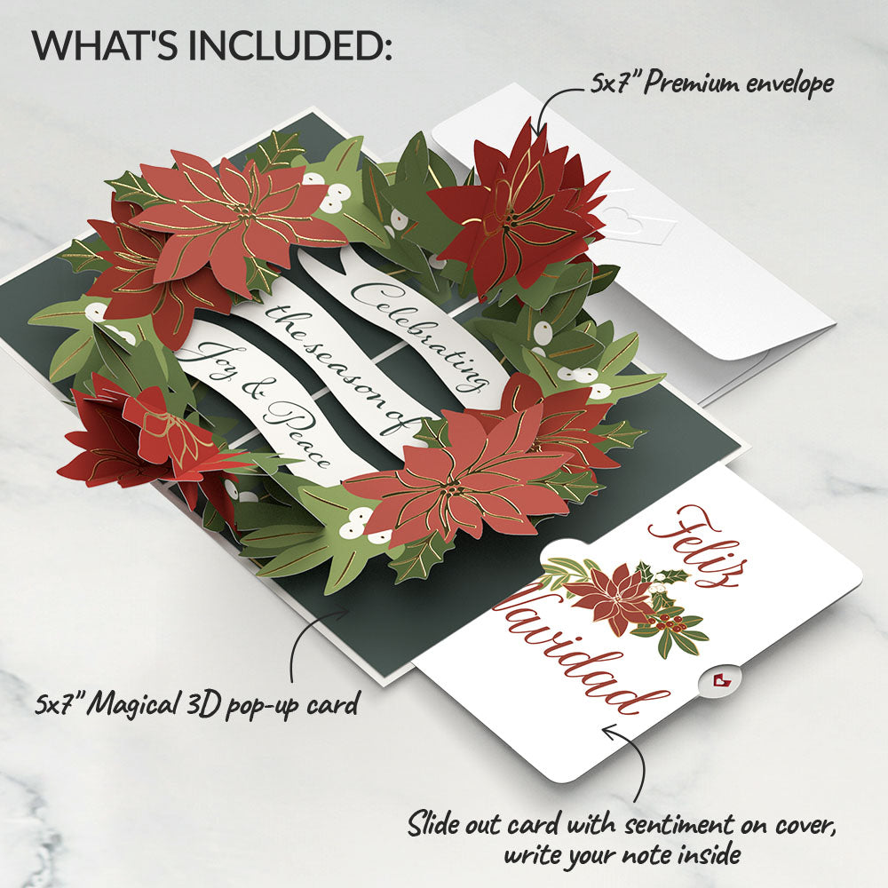 Season's Greetings Poinsettia Wreath Pop-Up Card and Spanish Christmas Sentiment Set