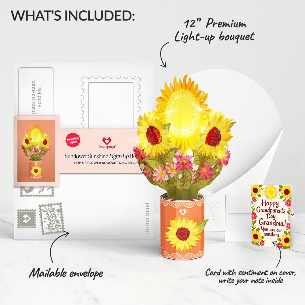 Sunflower Sunshine Light-Up Bouquet and Grandparents Day Sentiment Set